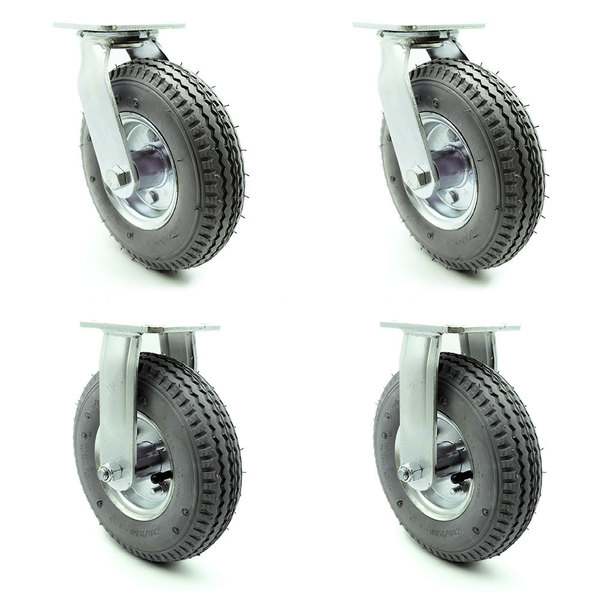 Service Caster 8 Inch Gray Pneumatic Wheel Caster Swivel 2 Rigid, 2PK SCC-100S280-PNB-GRY-2-R280-2